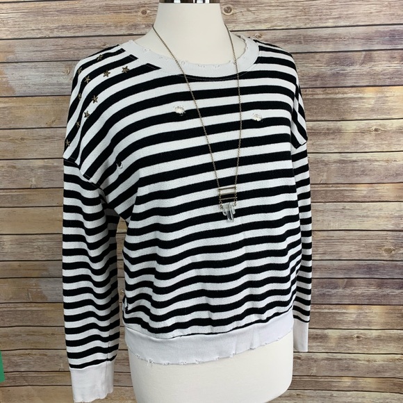 Splendid Tops - Splendid Sz Small Distressed Striped Sweat Shirt